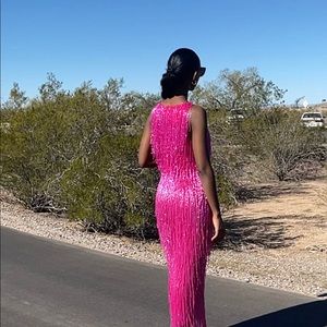 Pink sequins peace and love dress with slit